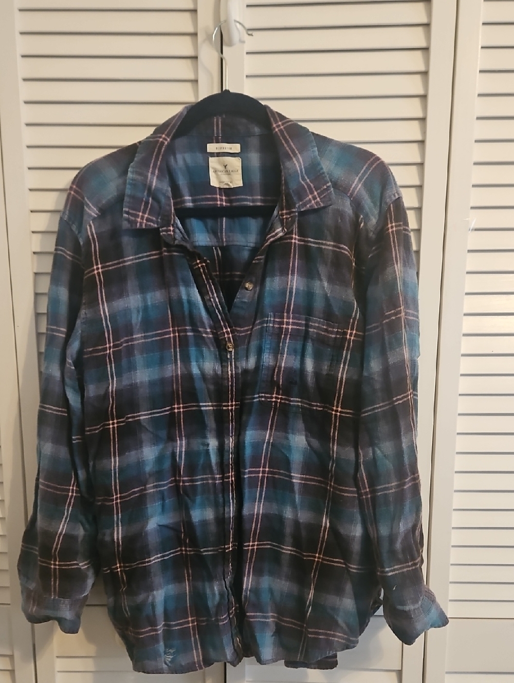 American Eagle Outfitters Blue Plaid Button-Down Shirt